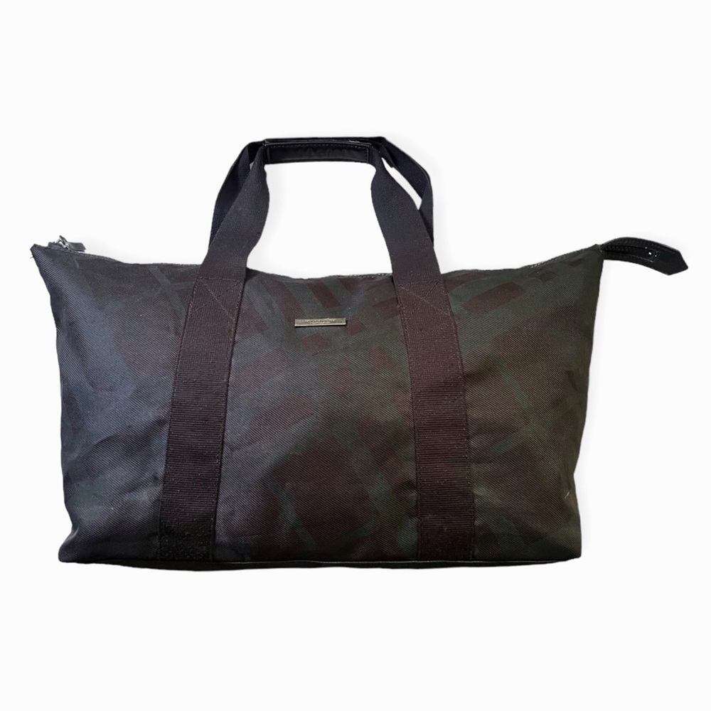 BURBERRY Fragrances Extra Large Black/Green Plaid Canvas Weekender/ Duffle Bag